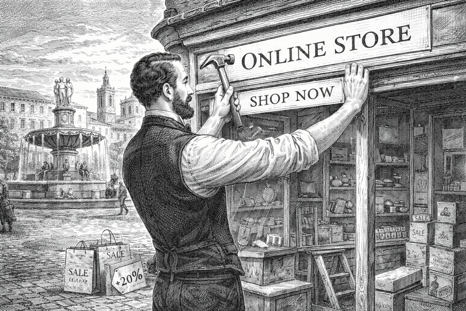 Illustration évoquant une boutique en ligne.