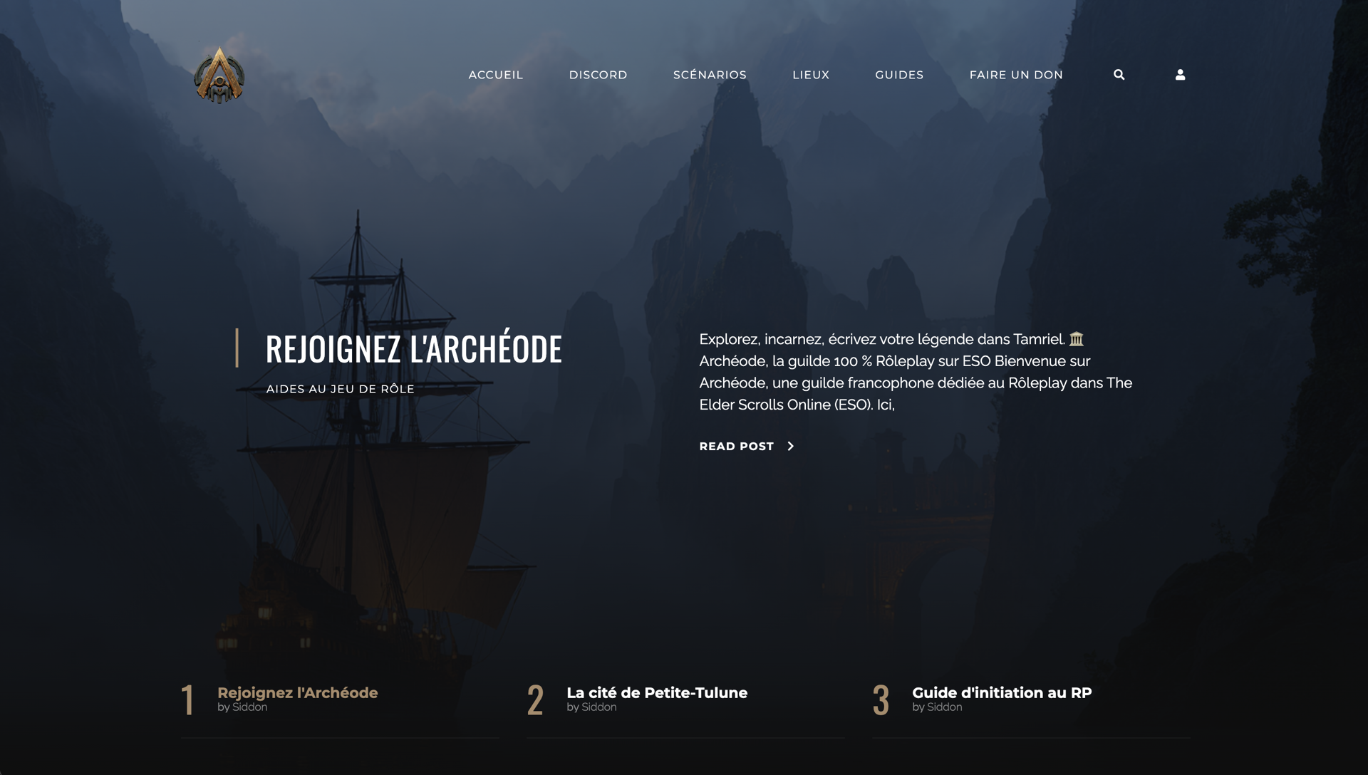 Aperçu du site Archéode, récits de campagnes JDR sur TESO.