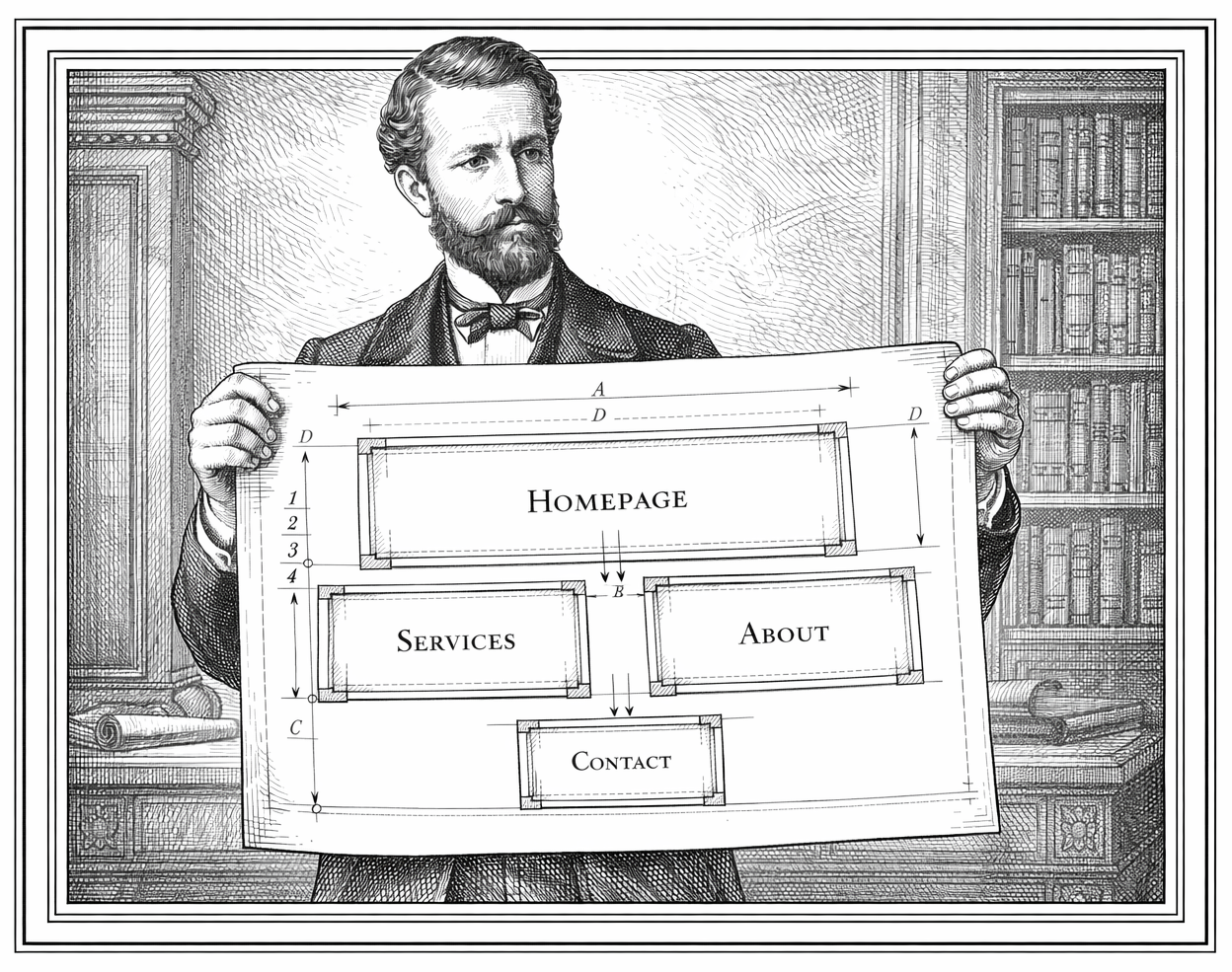 Illustration évoquant la construction d’un site web : plan, structure et étapes de conception, pour rappeler qu’un site ne se construit pas sans plan.