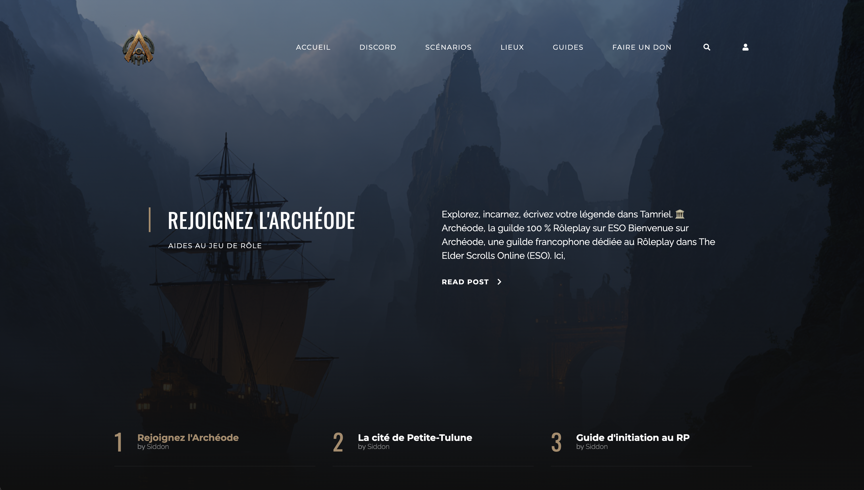 Aperçu du site Archéode, récits de campagnes JDR sur TESO.