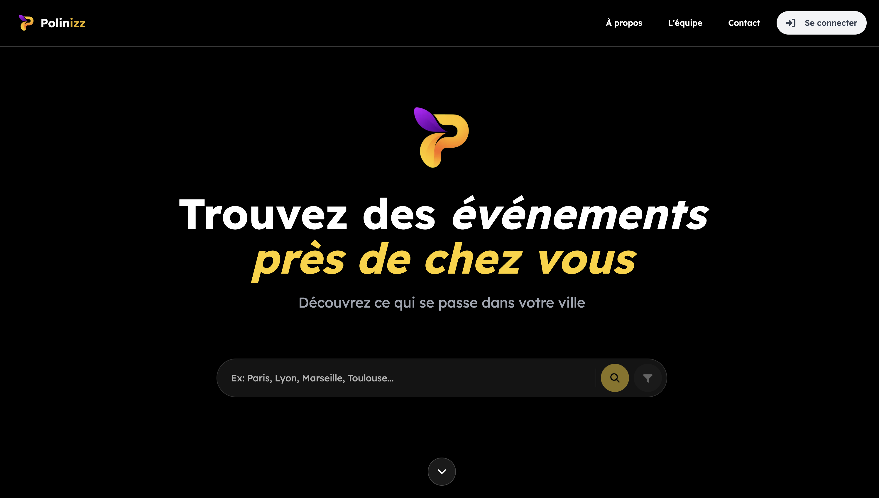 Aperçu du projet Polinizz, recherche d’événements.